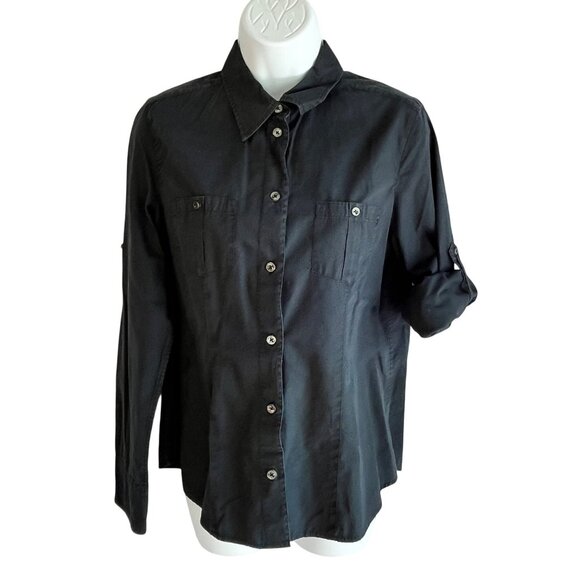 Gap Black Long Sleeve Button-Up Shirt M Womens Casual Cotton 87v - Picture 1 of 9